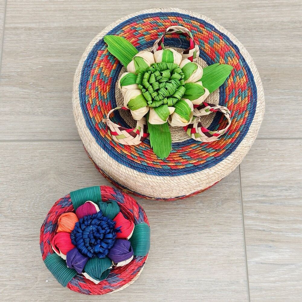 2 Set Tortillero De Palma Mexican Handmade Tortilla Warmer Basket Straw 1 kg